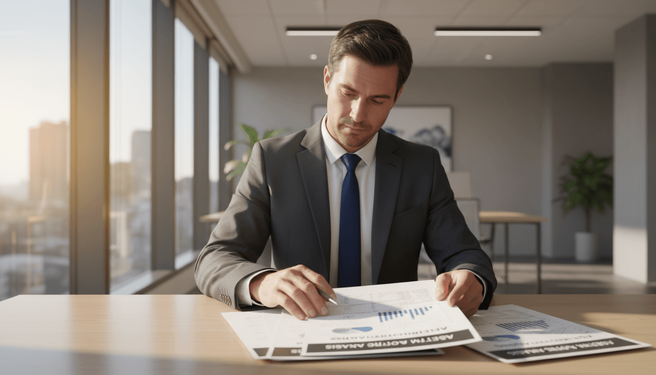 Professional man reviewing asset documentation