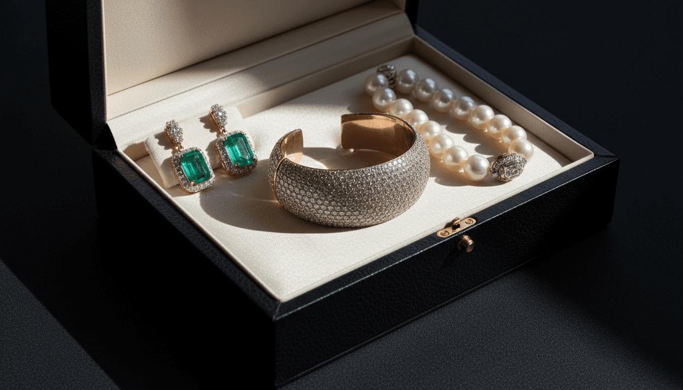 Luxury jewelry collection displayed in premium leather box