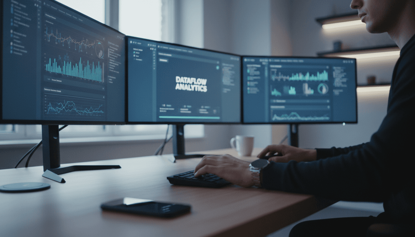 Digital business operator managing online platform on computer screens