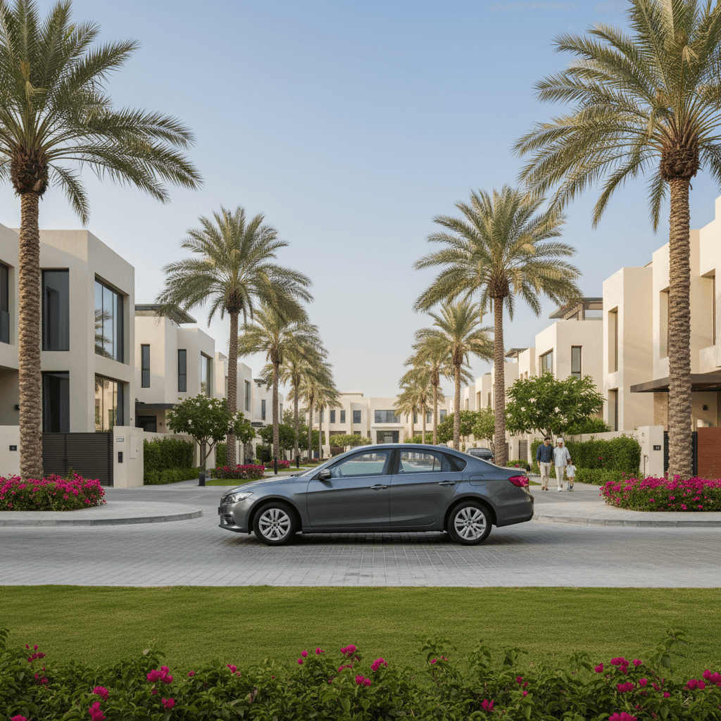 Standard sedan in Dubai residential area