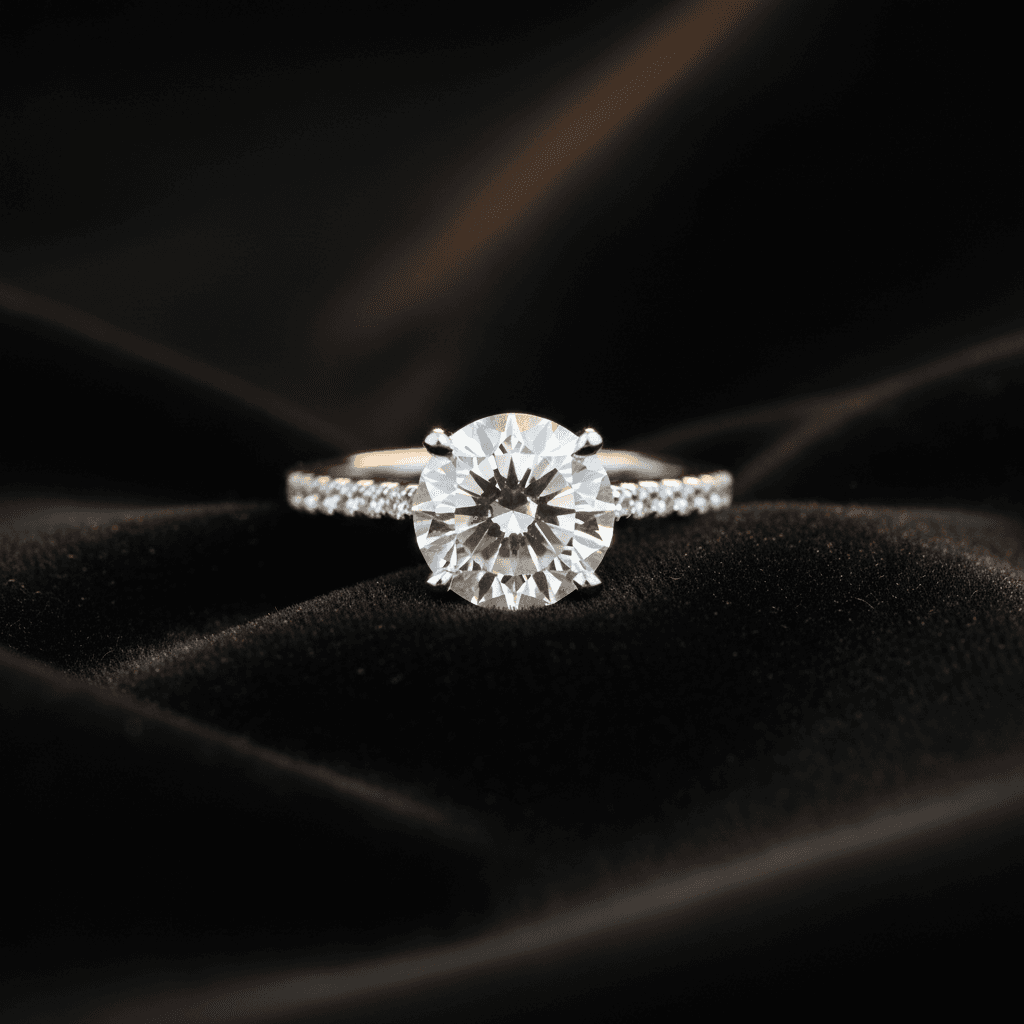 Diamond solitaire engagement ring on velvet